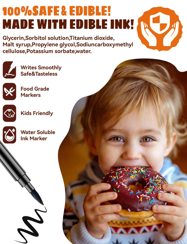 Edible Markers 2Pcs Black & White Food Grade Pens Double-Sided Fine & Thick Tips gallery