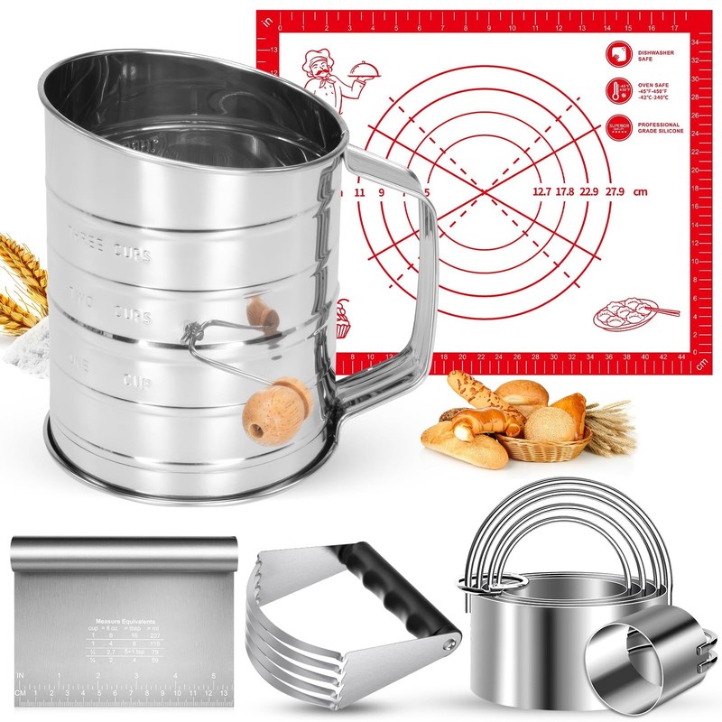 9PCS Stainless Steel Pastry Blender Set, 3 Cup Flour Sifter, Biscuit Cutter, …