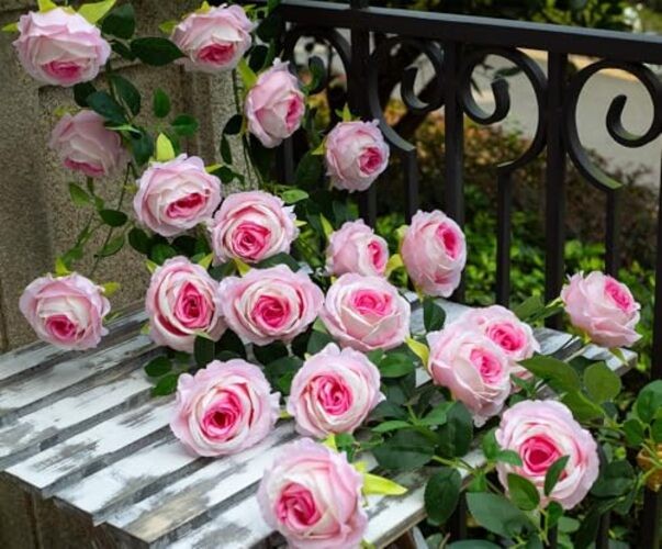 2Pcs 12Ft Bendable Artificial Flower Garland Faux Rose Vine Hanging 2pcs Pink gallery