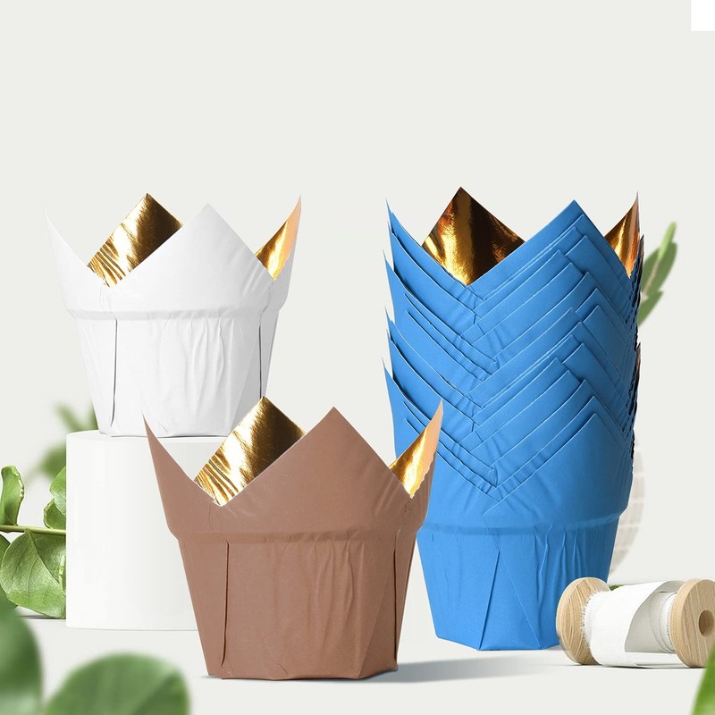 100 PCS Gold Tulip Cupcake Liner Baking Paper Cup Greaseproof Wrapper Muffin gallery
