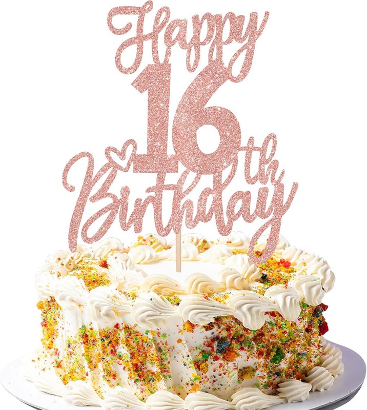1 PCS Happy 16th Birthday Cake Topper Glitter Cheers to 16 Years Birthday Cake