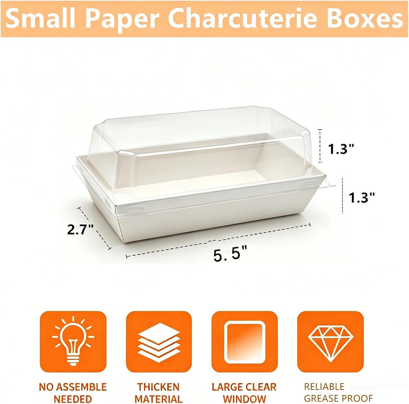 100 Pack Charcuterie Boxes with Clear Lids, White Mini Dessert Bakery Boxes, Emp gallery