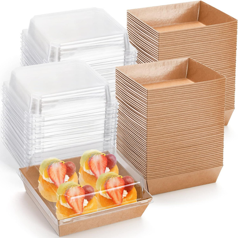 100 Pack Charcuterie Boxes with Clear Lids, 5.5"×5"×2.5" Paper Bakery Dessert... gallery