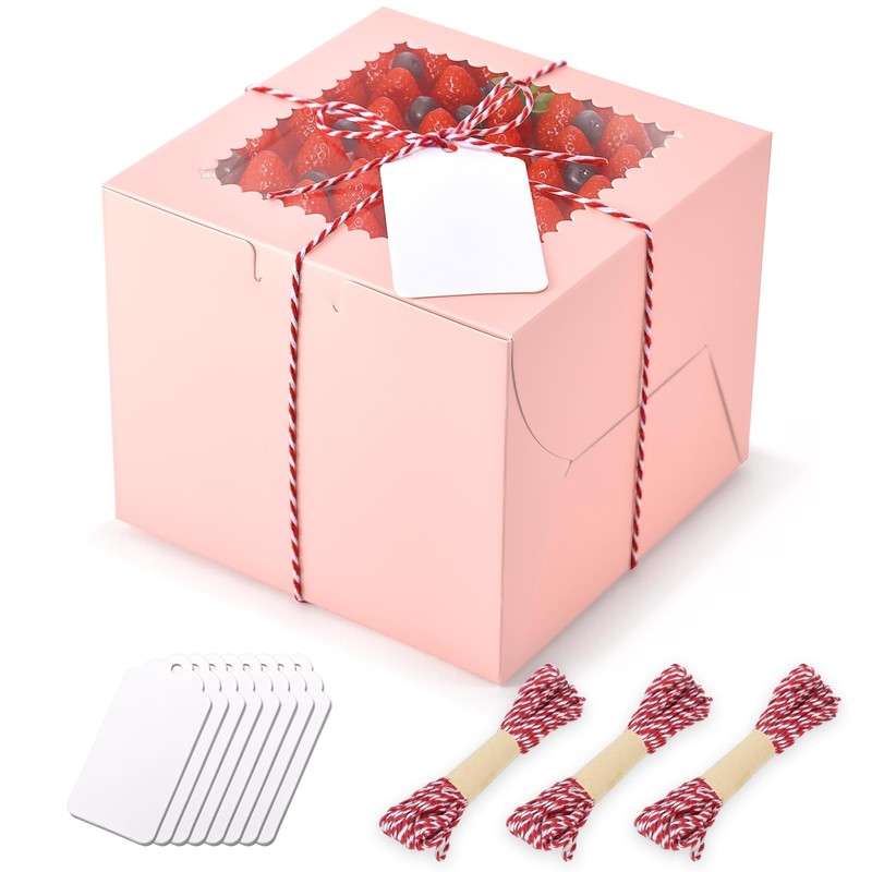 Cake Boxes with Window 6x6x5 Inch 20 PCS Pink Bakery Pastry Cookie Cupcake Box