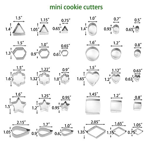Mini Cookie Cutters Set, Star, Square, Round, Heart, Flower, Diamond shapes,30Pc gallery
