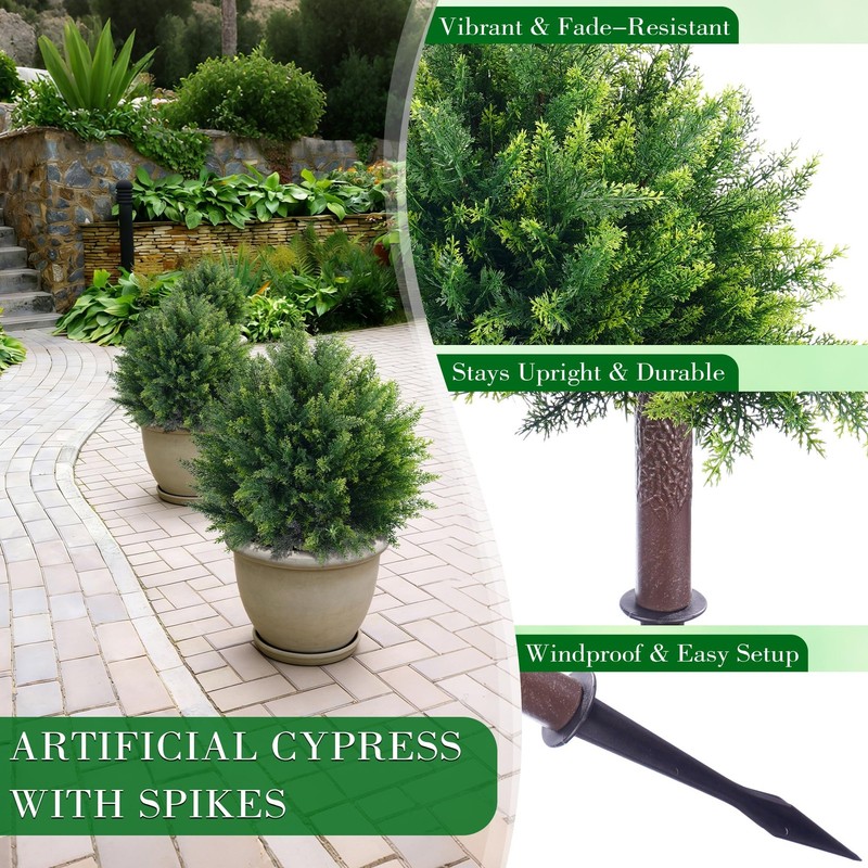 Fonyick 27.6 Artificial Cedar Topiary Ball Trees Set Of 2 Fake Cypress Bushes gallery
