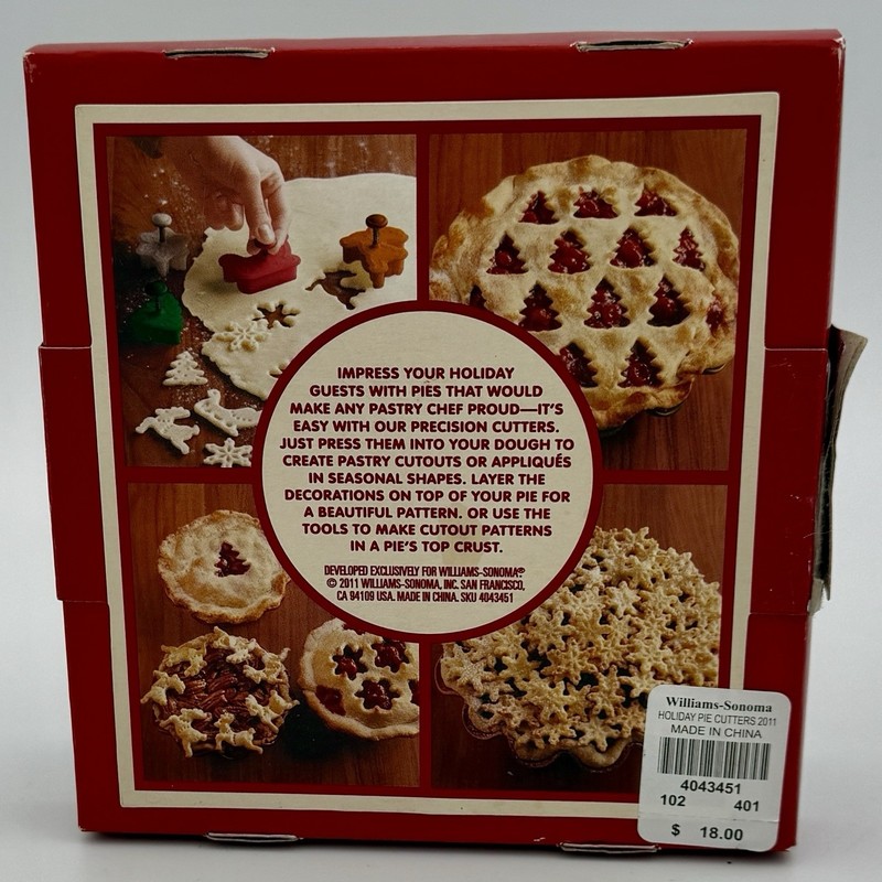 Williams Sonoma Pie Crust Cutters Happy Holiday 4 Pieces New Old Stock 2011 gallery