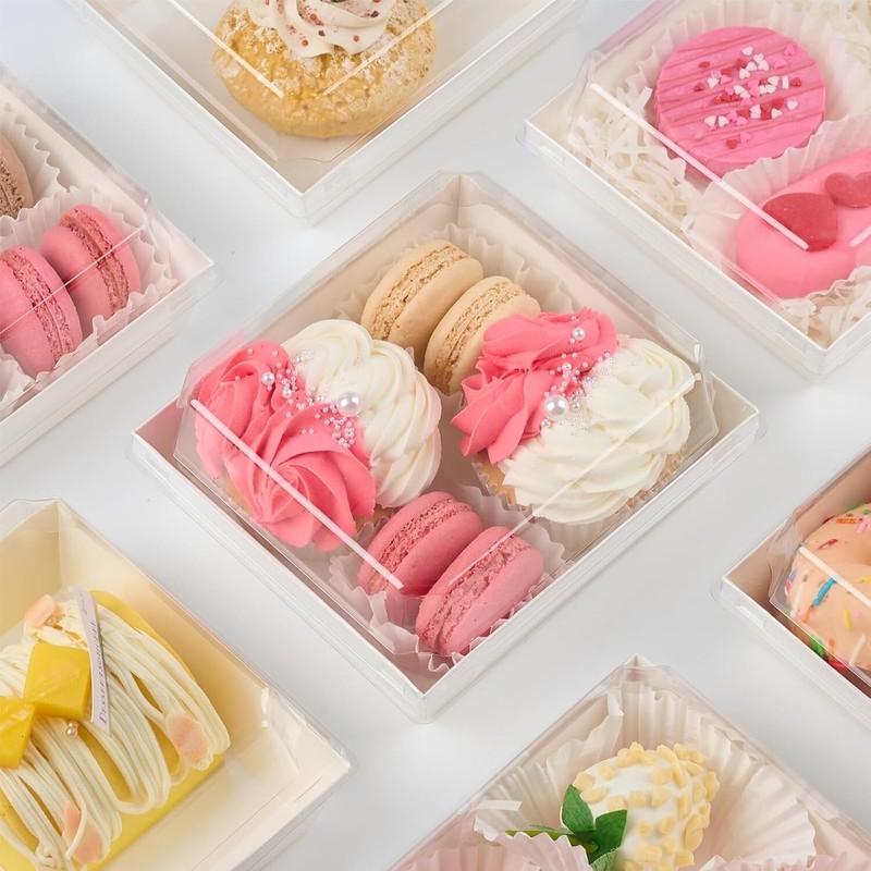 50 Pack 5 Inch Paper Charcuterie Boxes with Clear Lids, Square to Go Cake Slice gallery