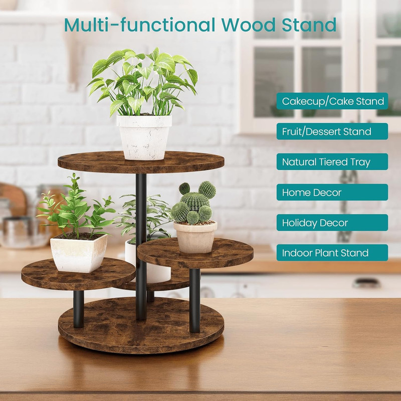 4 Tier Round Cupcake Tower Stand for 50 Cupcakes, 360° Rotating Wood Cake Stand gallery