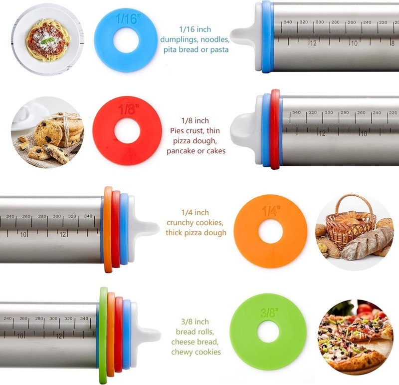 Rolling Pin with Thickness Rings, Fulimax 17" Adjustable Stainless Steel Rolling gallery