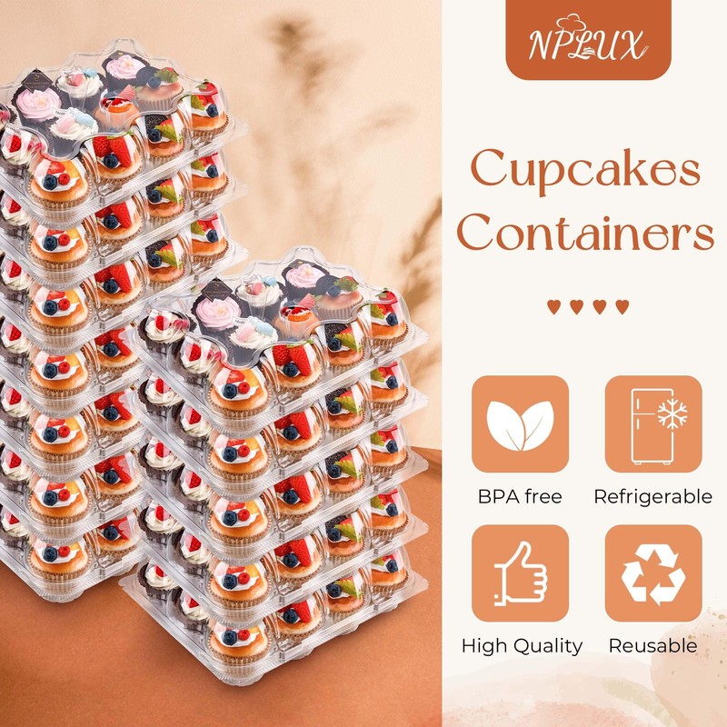 12 Count Cupcake Containers 6 Pack Cupcake Holders Plastic Clear Reusable Cup... gallery