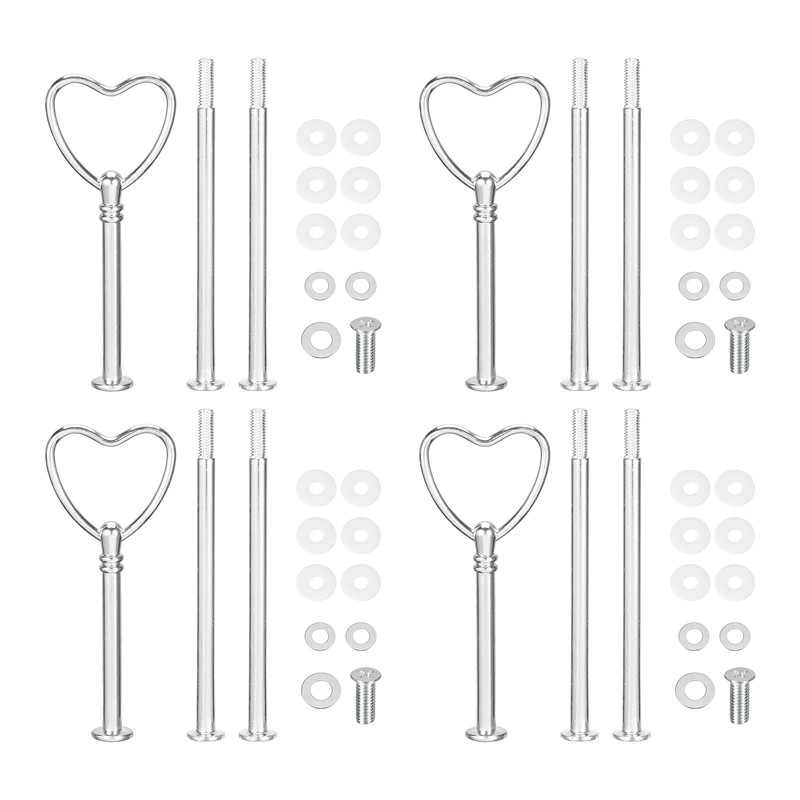 4 Set 3-Tier Cupcake Stand Hardware Fittings for Cake Stand Heart Silver