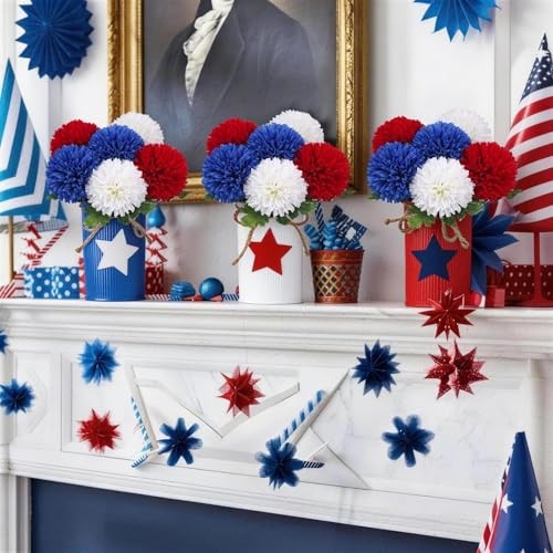 3 PCS 4th of July Artificial Flowers in Vase 9.6" Patriotic Multi Color gallery
