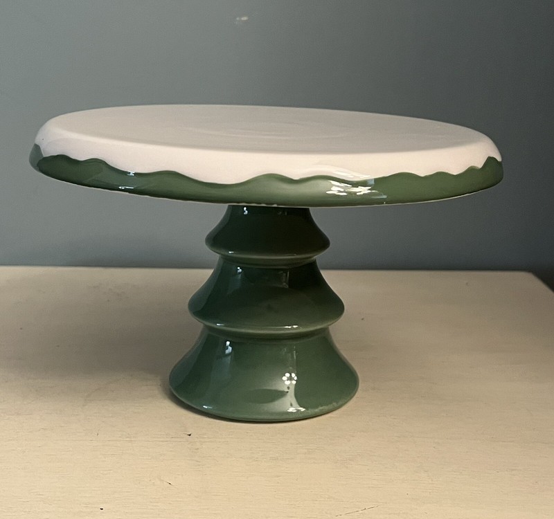 Mini Cake Stand 7”W x 4.5”H Green & Cream gallery