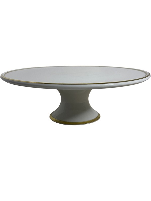 Charter Club White with Gold Trim Edge Pedestal Cake Plate Classic Gold Pattern