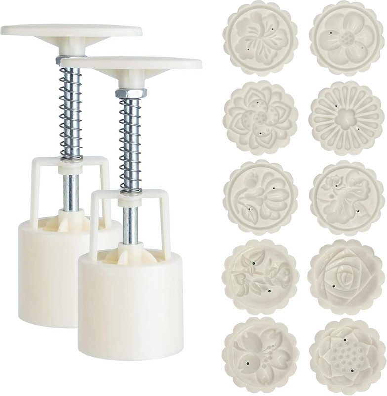 Moon Cake Mould Set 50g, 12 PCS Pattern Hand-Pressure Mooncake Molds,Includes 10