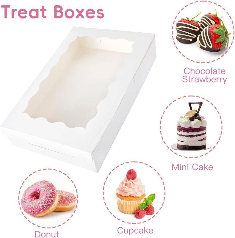 Moretoes 24pcs Bakery Boxes, 12x8x2.5 Inches,Treat Boxes with Window for Chocola gallery
