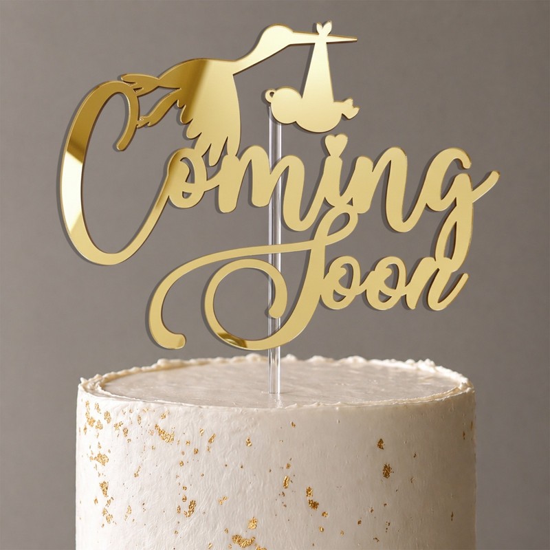 Coming Soon Baby Shower Cake Topper Acrylic 3mm Thick and Classy – 5″ wide