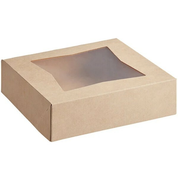 Cake Bakery Box 8" x 8" x 2 1/2" Kraft Auto-Popup Window Pie Box - 10/Pack  gallery