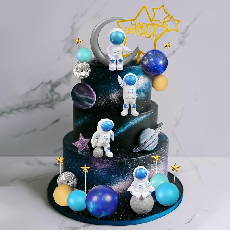 Space Cake Toppers Outer Space Cake Decorations with Balls Stars Astronauts gallery