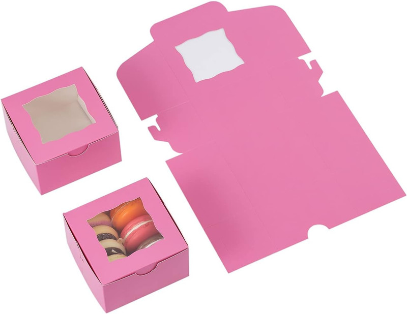 100Pcs Paper Cookie Boxes With Window Small Bakery Boxes 4x4x2.5 Inches Mini Cak gallery