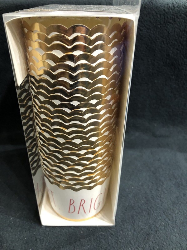 RAE DUNN ~ Merry Bright Baking Cups ~ 50 Cups Gold Trim ~ Free Shipping gallery
