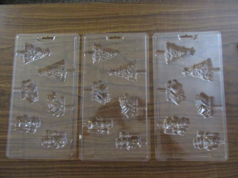 Tree, Sleigh & Snowman Lollipop Plastic Candy Mold Christmas Makes 6 (Lot of 3)
