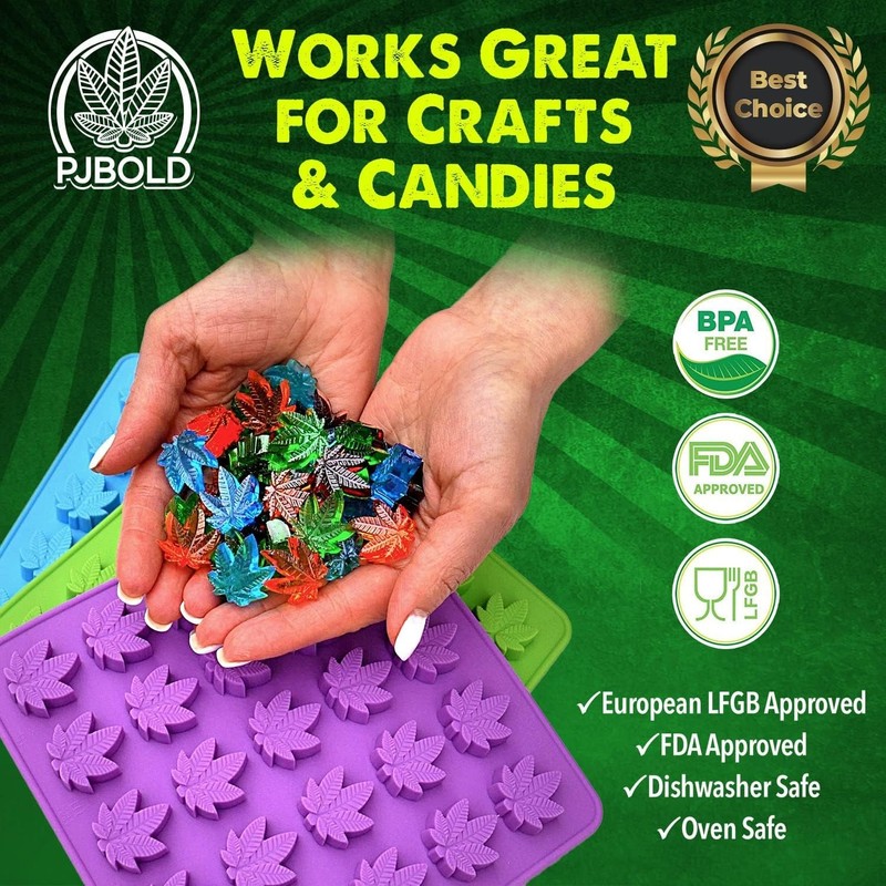 Marijuana Leaf Gummy Silicone Mold Kit 3 Pack Food Safe BPA Free Non-Stick gallery