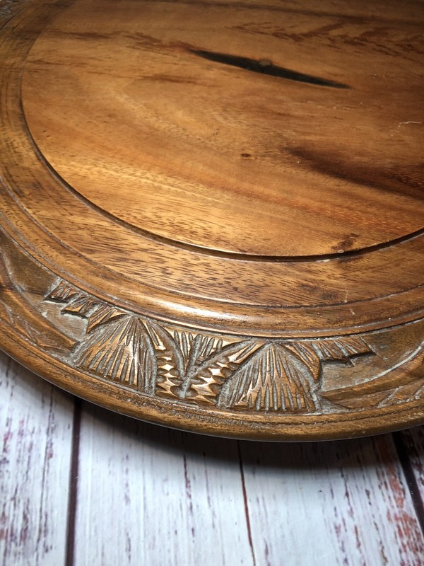 Vintage 12" Round Wooden Swivel Cake Plate w/ Dome African Unique Hand Made gallery