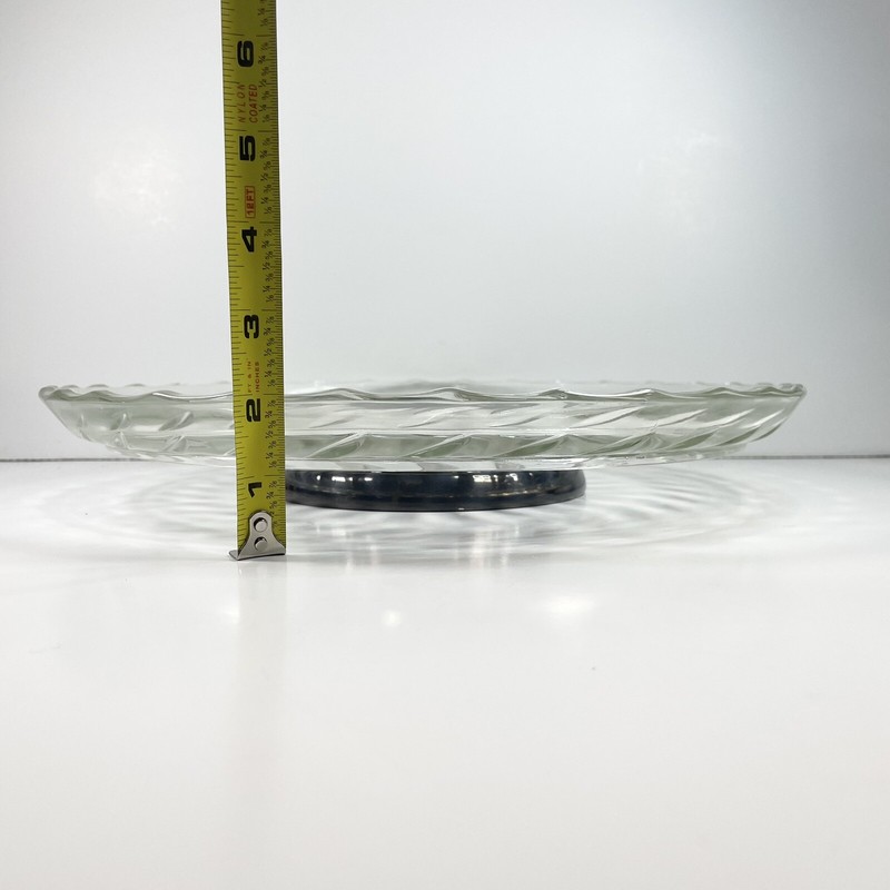 Vintage Cake Plate 13 1/2” Diameter Plate With A Silver Played Base In Original gallery