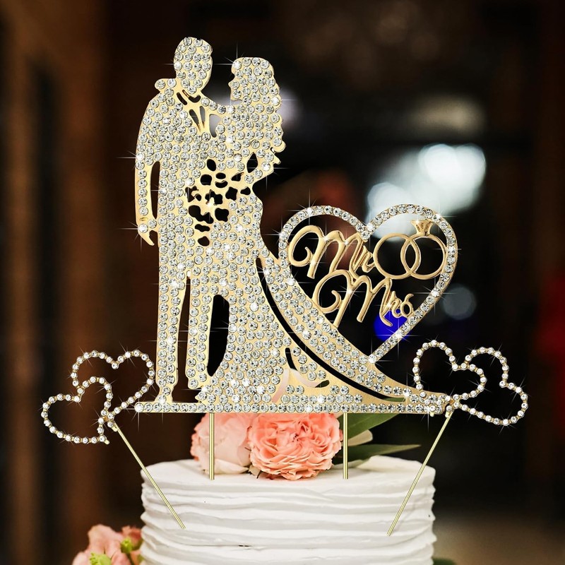 3 Pack Wedding Cake Topper Mr and Mrs, Rhinestone Bride and Groom Cake Topper gallery