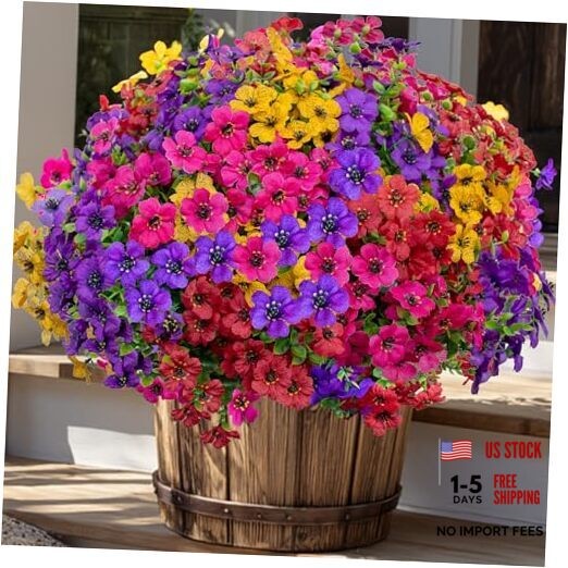 Artificial Flowers for Outdoors Fake 14 Mixed, 4 Colors Red Pink Purple Yellow