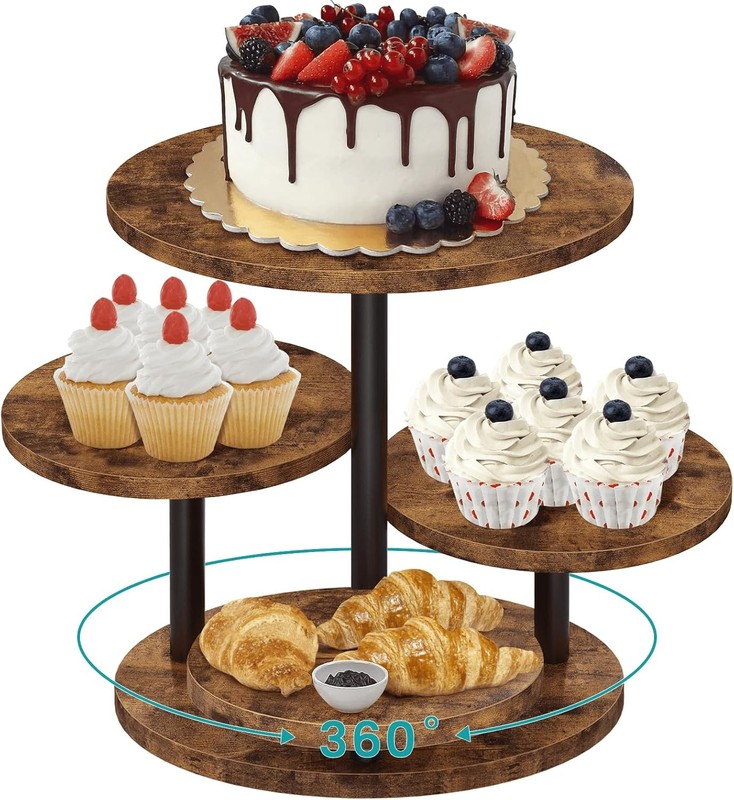 4 Tier Round Cupcake Tower Stand 50 Cupcakes 360° Rotating Wood Cake Stand