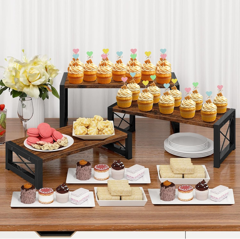 3 Tier Cupcake Stand & Wood Display Risers, Dessert Stands for Cup Cake or Food, gallery