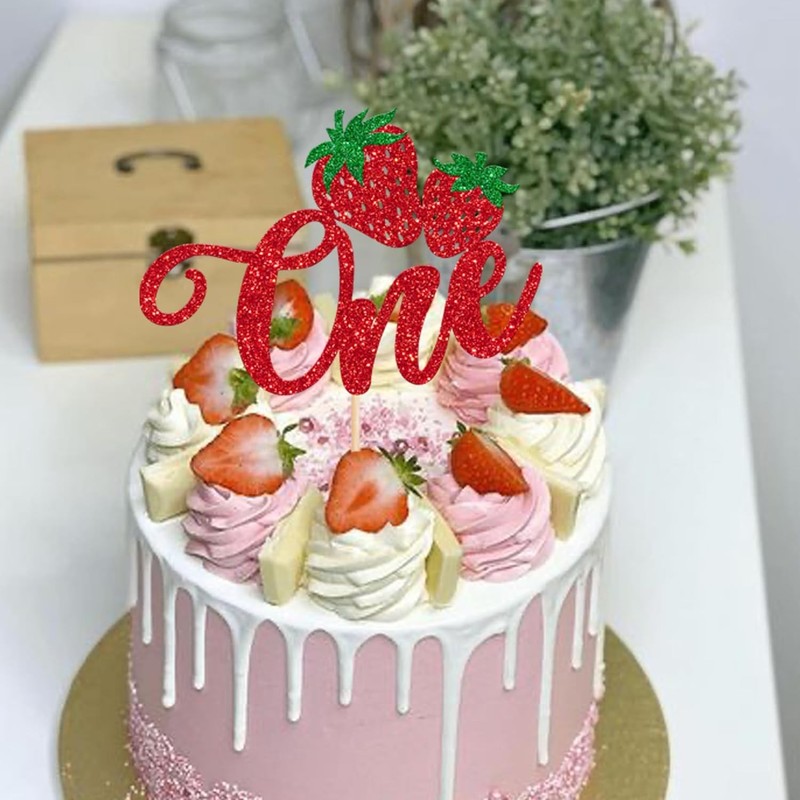 1 Pack Strawberry One Cake Topper Berry First Birthday Cake Topper Sweet Fruit gallery
