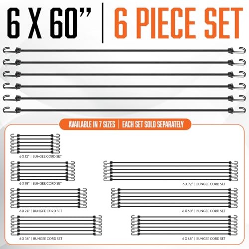 6x60" Bungee Cords - Heavy Duty - 5 ft - Set of 6 - Strong Long Cords gallery