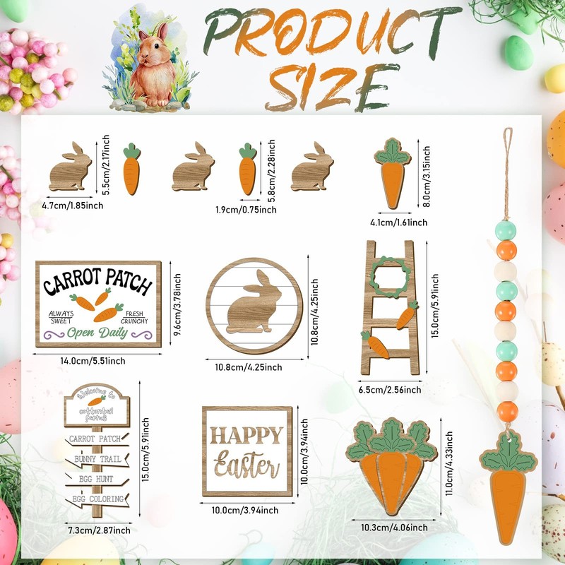 12 Pcs Easter Tiered Tray Decor Wooden Carrot Patch Bunny Egg Tiered Tray Items gallery
