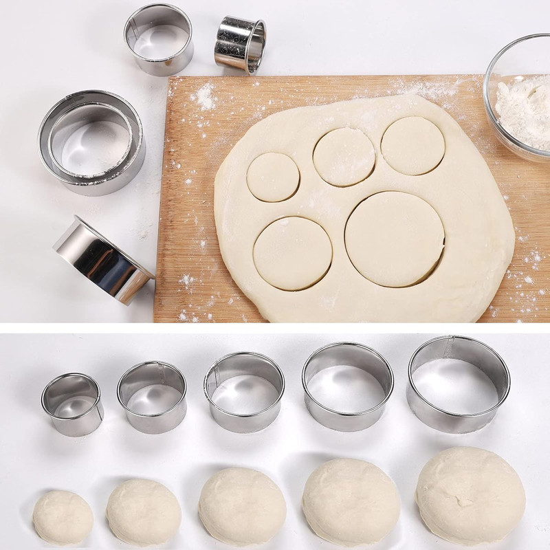 5-Piece Stainless Steel Round Biscuit Cookie Cutter Set with Rolled Edges gallery