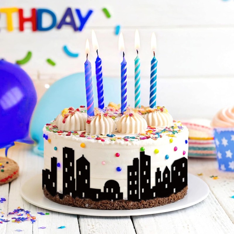 6Pcs City Cake Border Decoration Black City Building Birthday Cake Decoration gallery