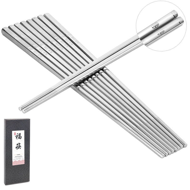 Premium 316L Stainless Steel Chopsticks Set (5 Pair silver) – Reusable Metal …