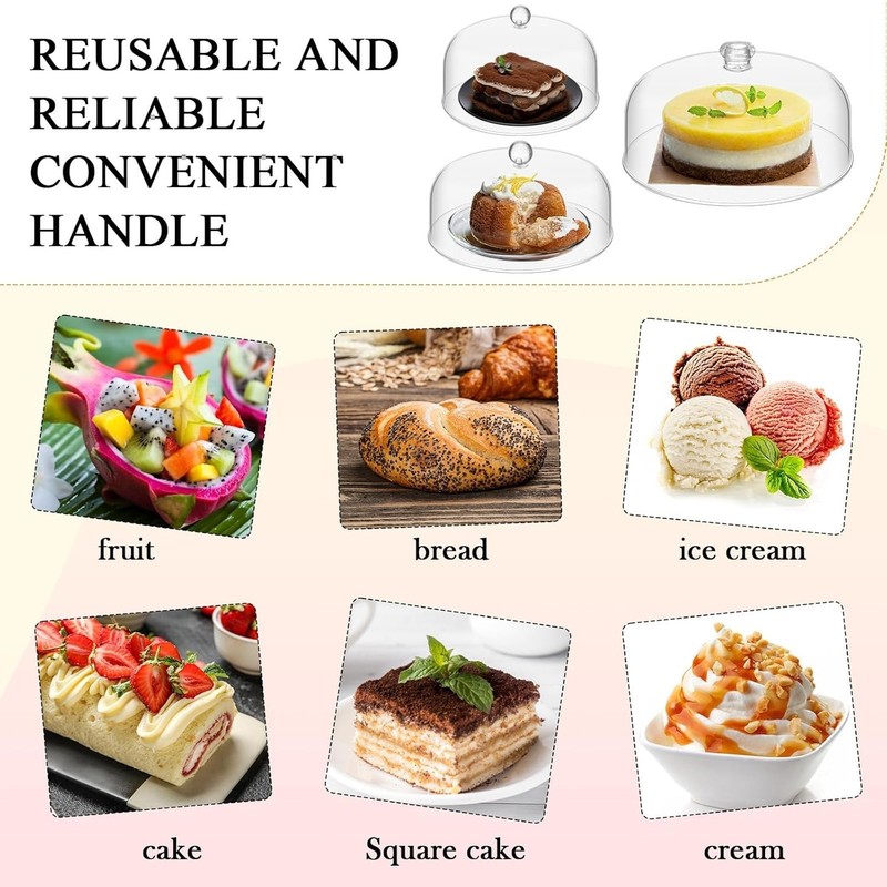 3 Pcs Clear Cake Dome Cover 7" 9" 11" Acrylic Stand clear gallery
