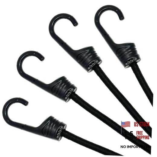 Bungee Cords 5’ Black with Heavy Duty Hooks - Pack of 2