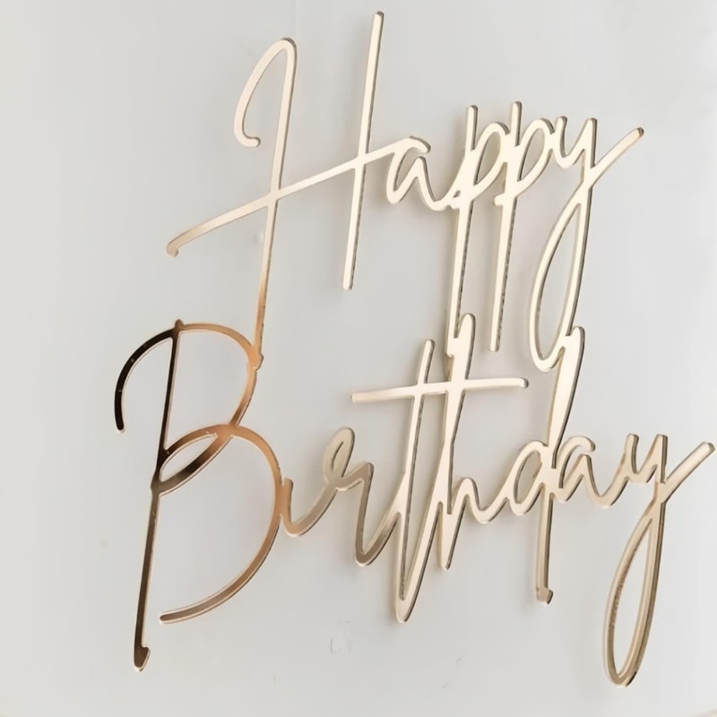 Happy Birthday Cake Topper, Gold Mirror Acrylic Happy Birthday Cake Sign Deco…