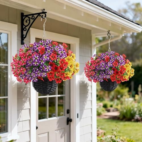 2 Sets Artificial Morning Glory and Eucalyptus Hanging Basket for Mixed Color gallery