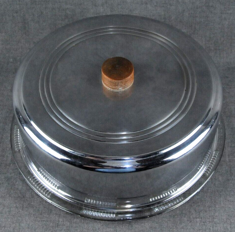 Vintage Cabbage Rose Footed Glass Cake Plate w/ Vintage Aluminum Cake Dome Cover gallery