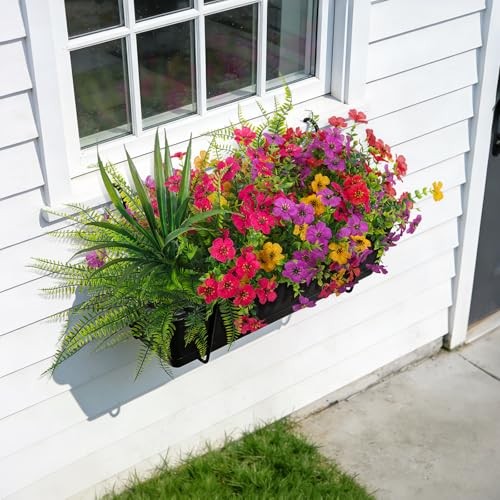 Artificial Fake Flowers Plants for Outdoor Mix 4 Colors - Flowers + Ferns +grass gallery