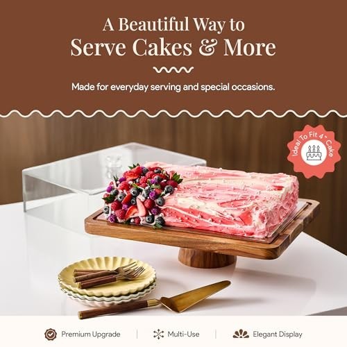 Rectangular Acacia Wood Cake Stand with Lid - 2-in-1 Dessert Display & Charcuter gallery