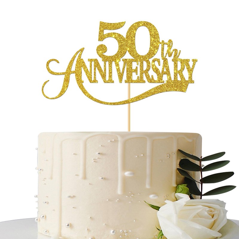 Gold Glitter 50th Anniversary Cake Topper – for 5.9 inches x 3.1 inches,