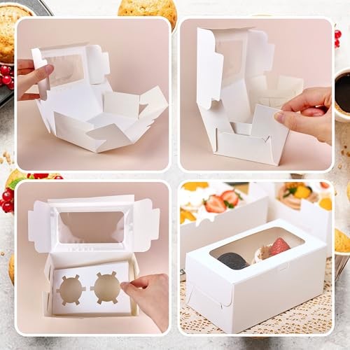 MUMULULU 10 PCS White Paper Cupcake Boxes with 2 Cavity Cookie Gift Boxes with gallery