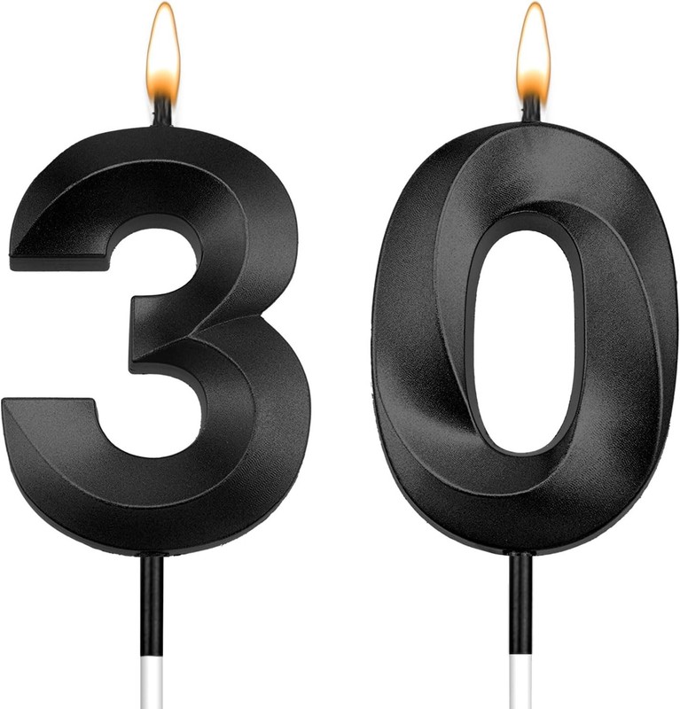 30th Birthday Candles 30th Birthday Decorations for Her Him Black 30 Candles for